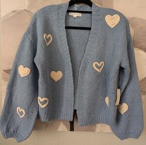 Threaded Leaf Embroidered Heart Open Front Cardigan Sweater Size Large Nwt  ❤️